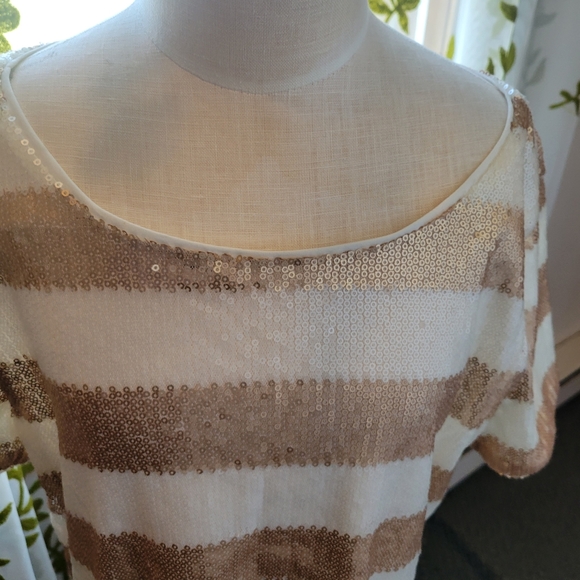 Forever 21 gold & cream striped sequins mini t-shirt dress S - Picture 9 of 12
